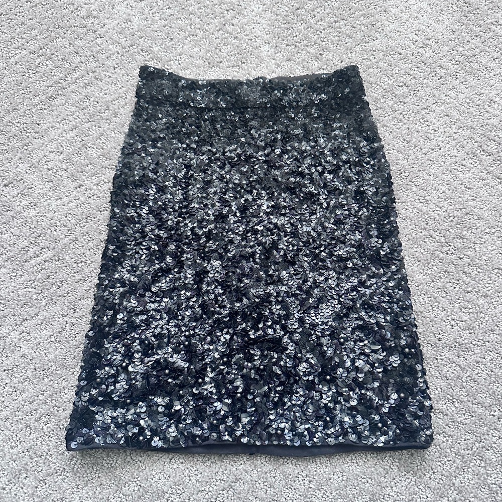 All Saints Hand Embellished Sequined Body-con Midi Skirt Black - Size 0